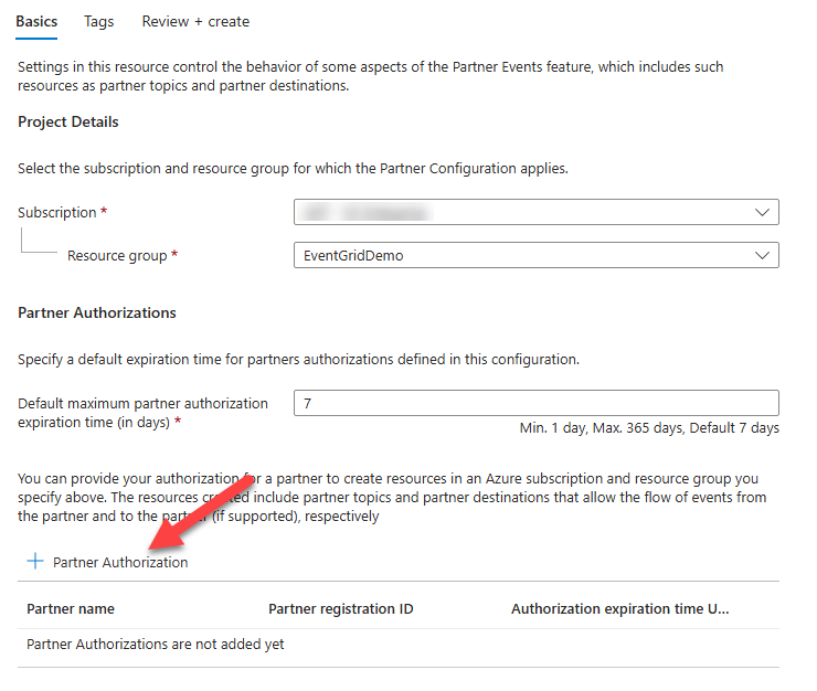 Add Event Grid Partner Configuration as an Azure Resource: Add partner authorization Preview Image