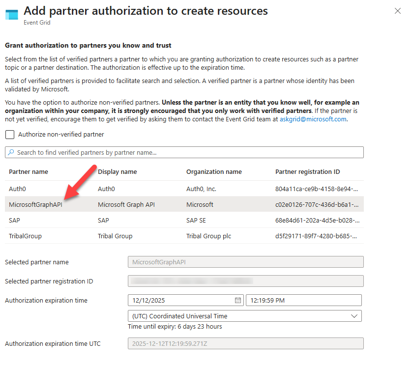 Add Event Grid Partner Configuration as an Azure Resource: Adding Microsoft Graph Preview Image