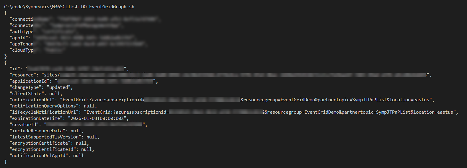 Results of the CLI for Microsoft 365 add subscription script Preview Image