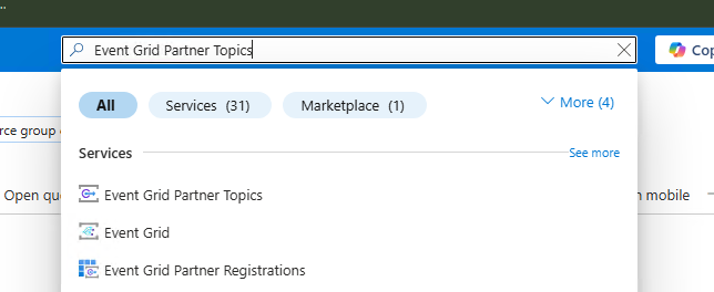 Search for Event Grid Partner Topics Preview Image