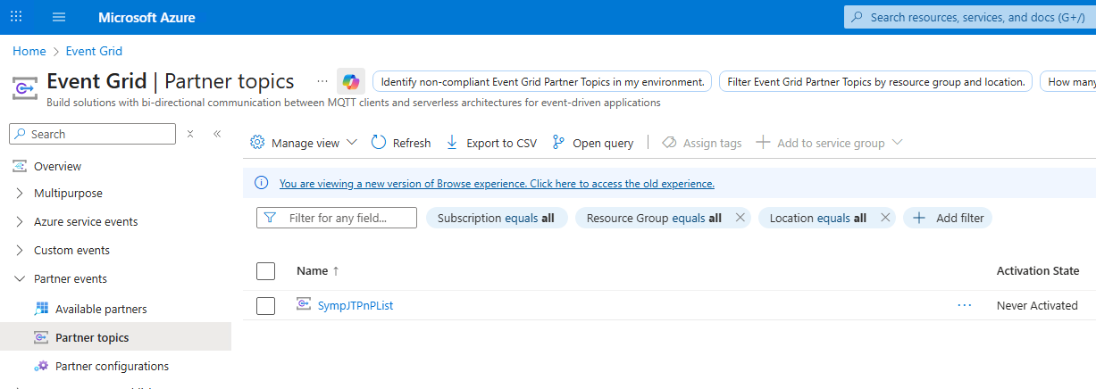 Select the partner topic you created via the subscription add action in Step 2 Preview Image